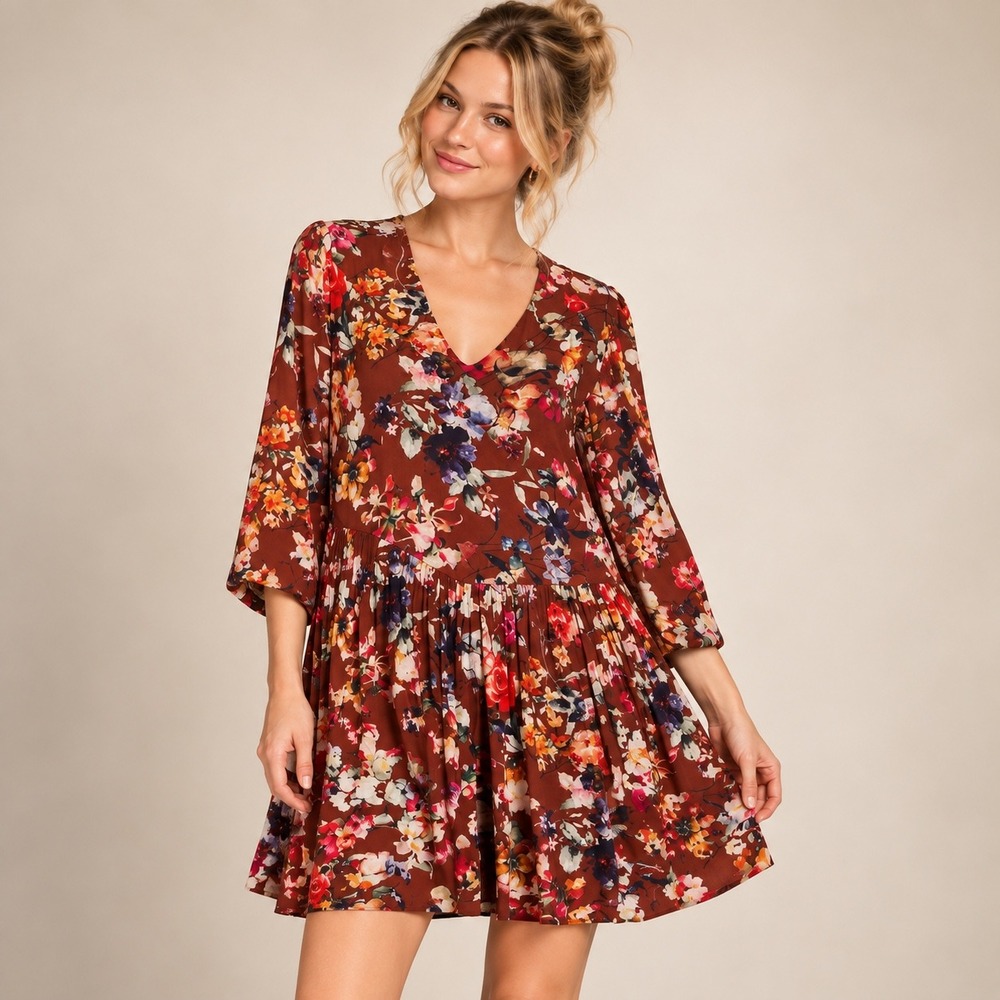 Essentiel Antwerp Floral Drop Waist Mini Dress EU36 US4 Brown Boho
